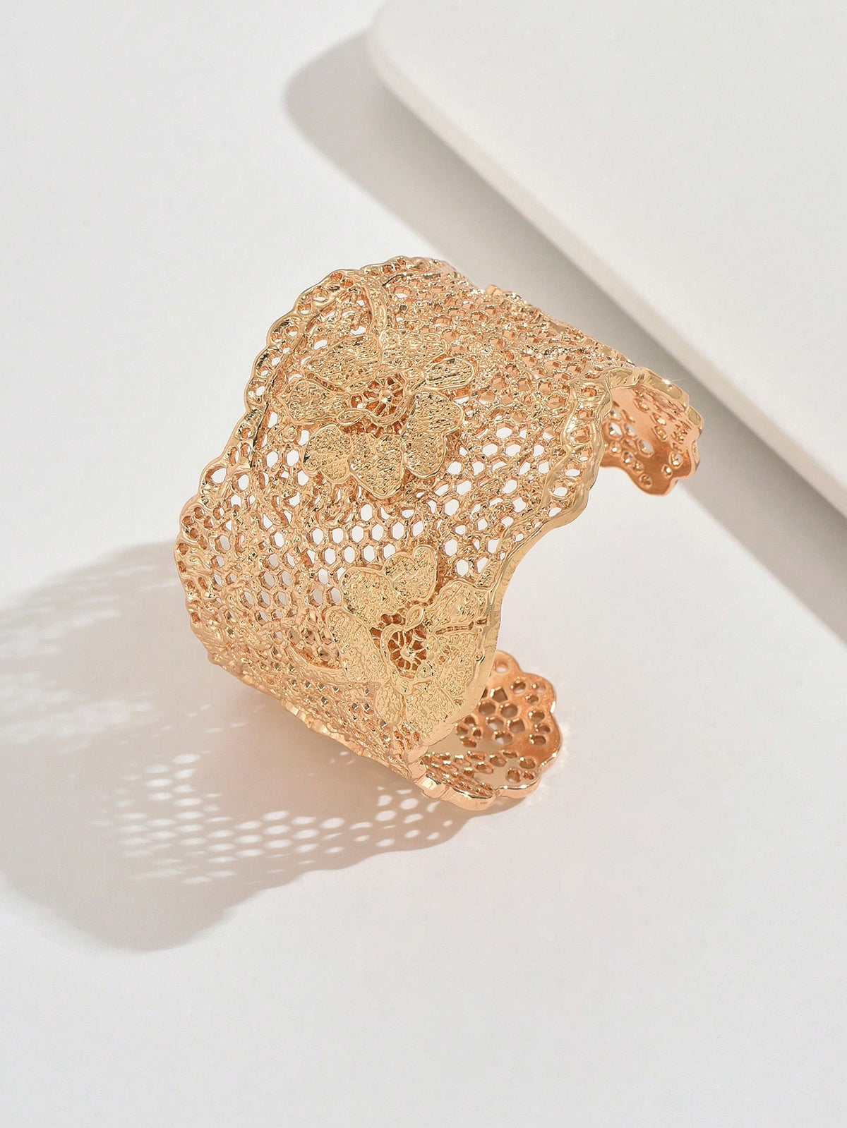 Women's Vintage Floral Hollow Metal Wide Bangle Bracelet