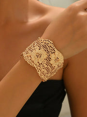 Women's Vintage Floral Hollow Metal Wide Bangle Bracelet
