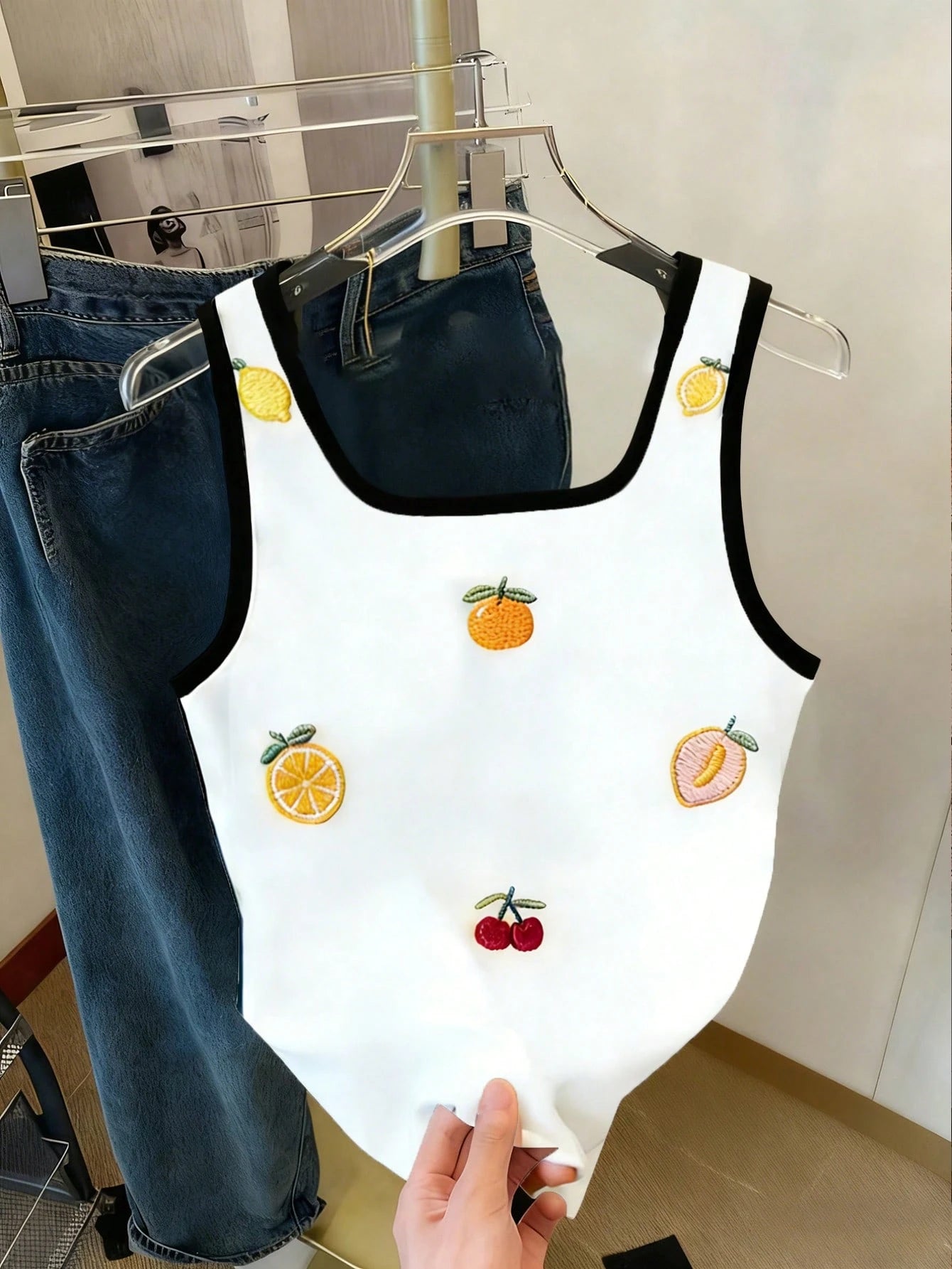 SHEIN Women's Heart Print Tank Top Contrast Striped Black White