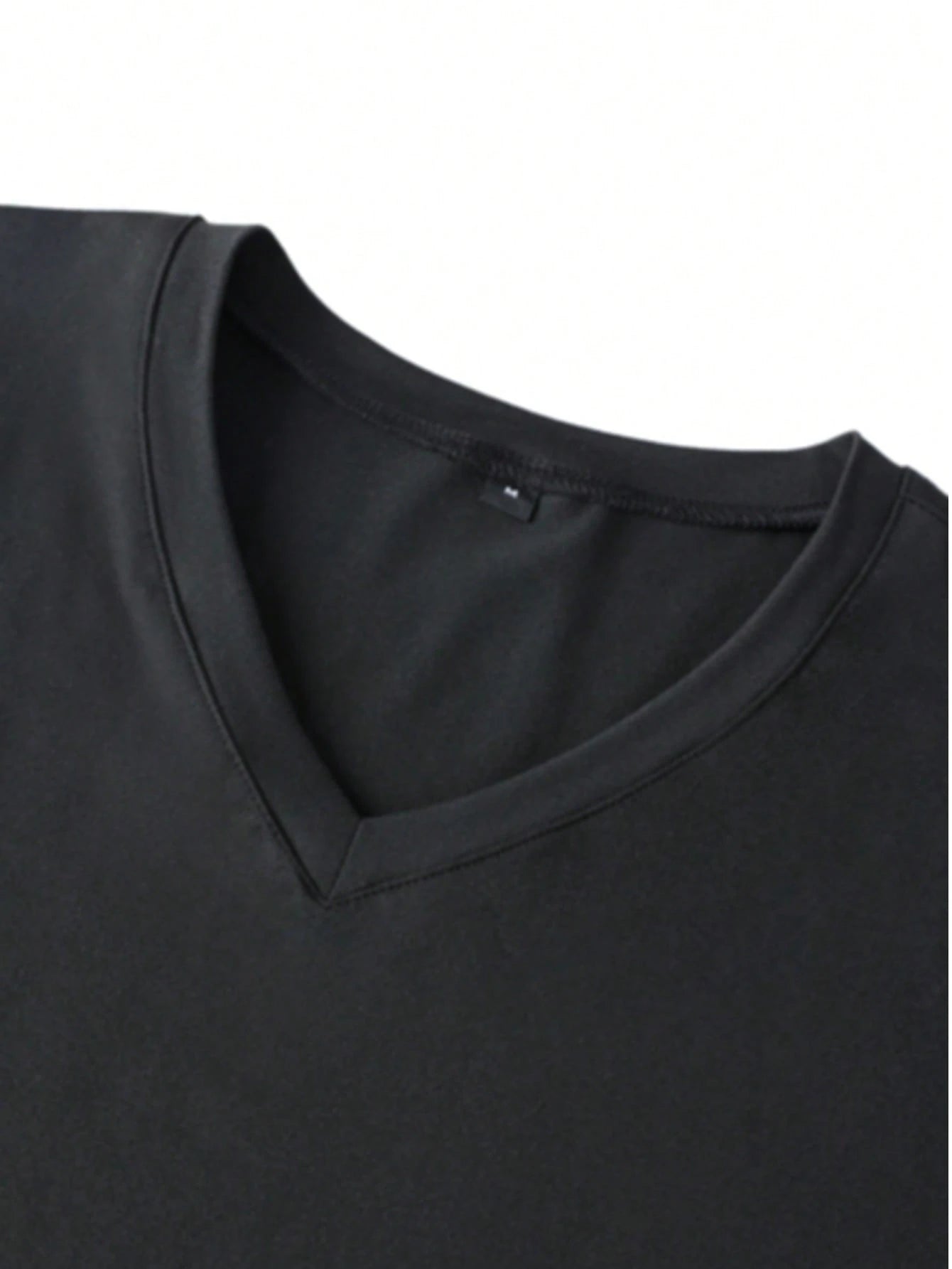 Men's Solid Color Casual V-Neck Short Sleeve T-Shirt Black