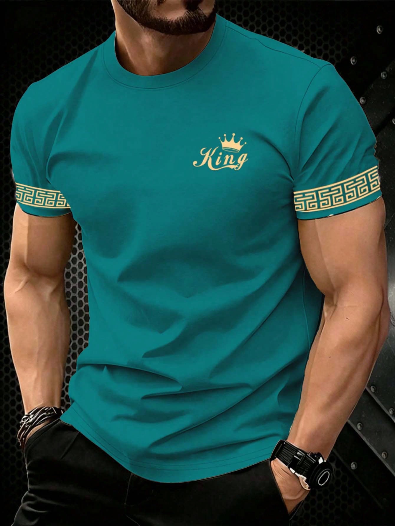 Manfinity Homme Short Sleeve T-Shirt Gold King Icon Floral Teal