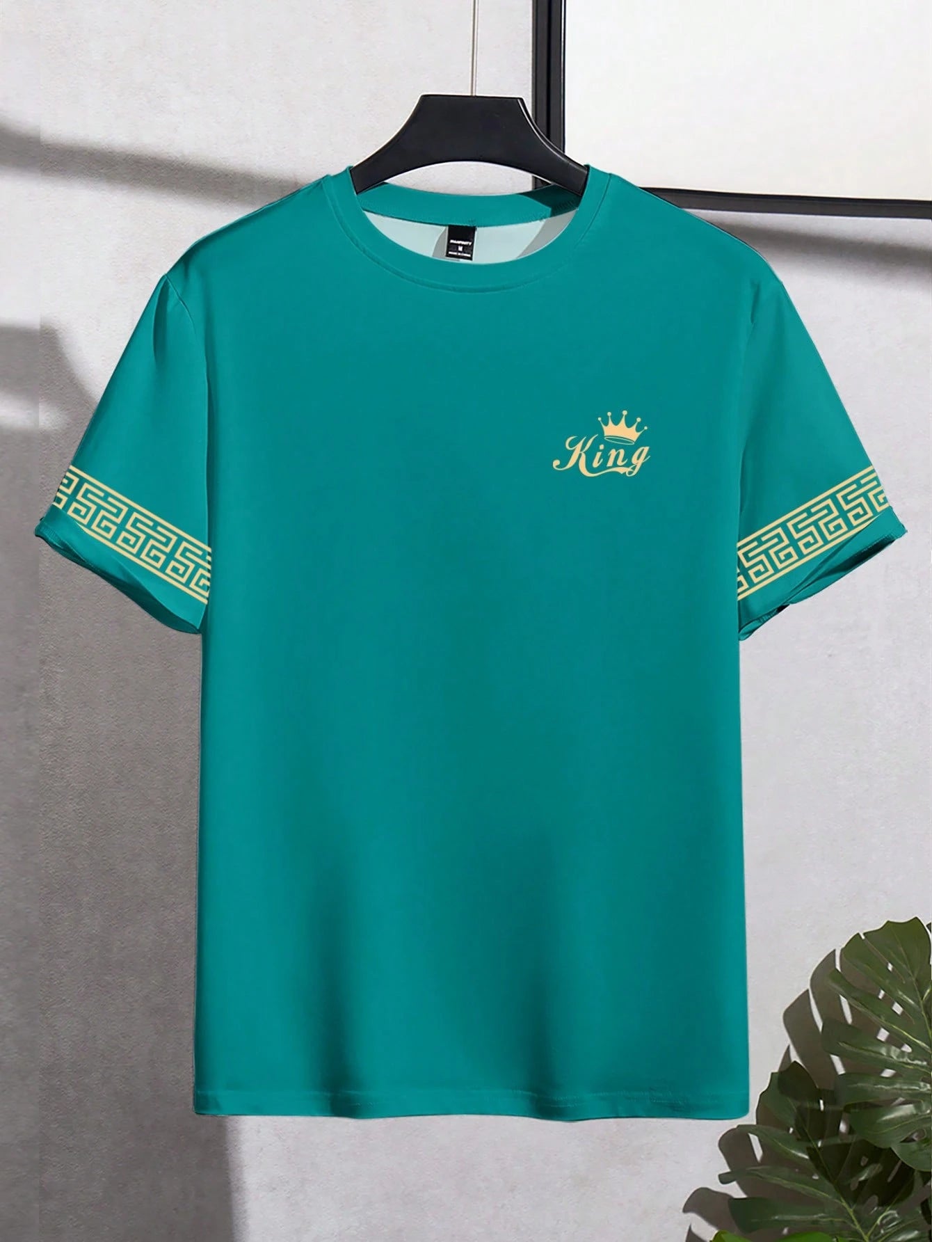 Manfinity Homme Short Sleeve T-Shirt Gold King Icon Floral Teal
