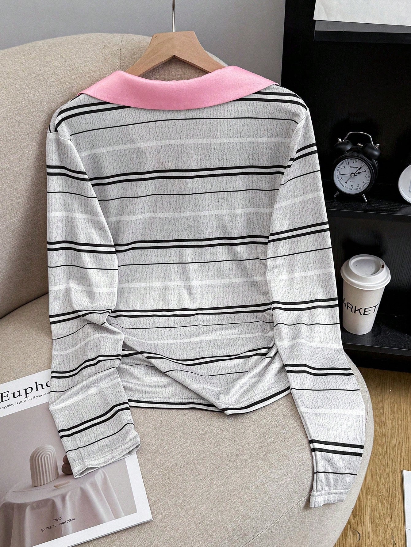 Women's Colorblock Unicorn Polo Collar Long Sleeve T-Shirt