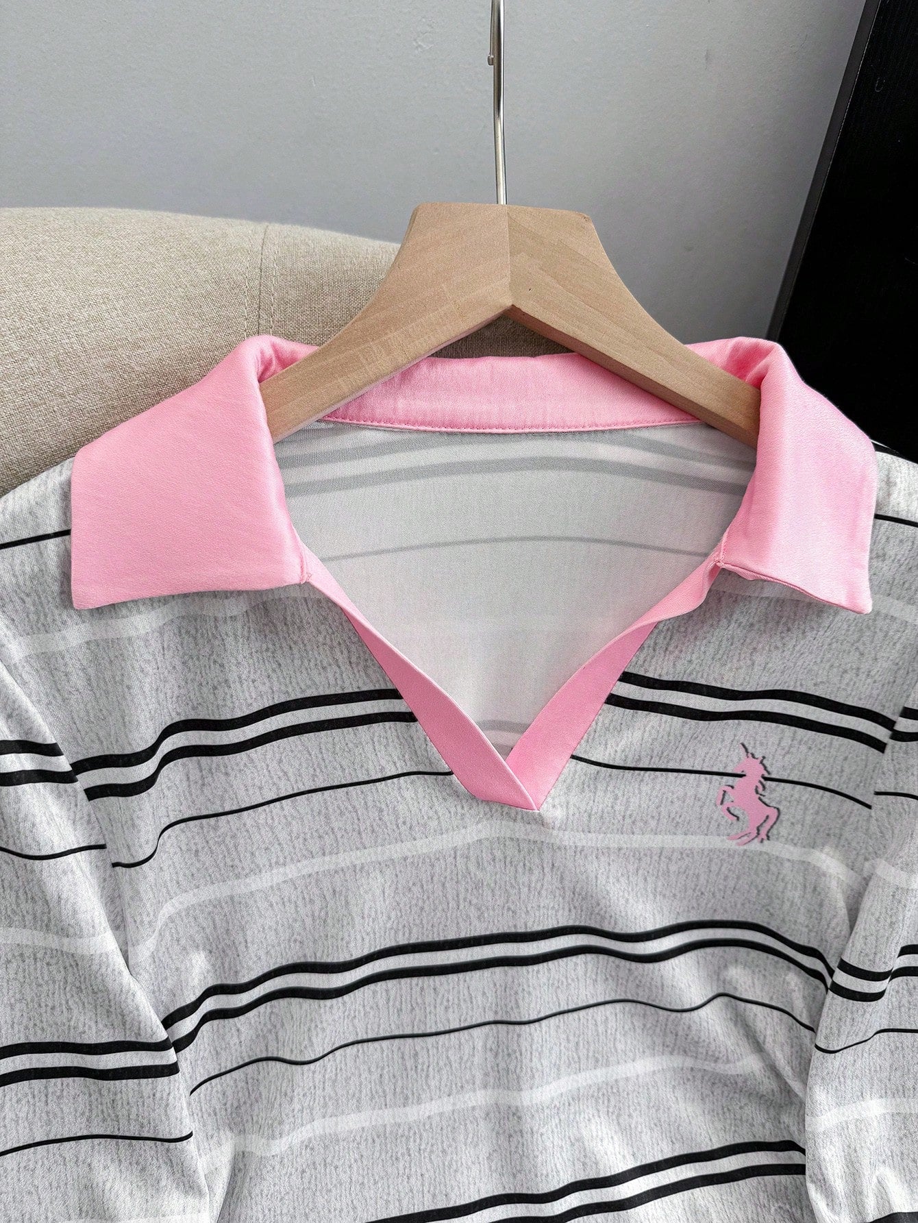 Women's Colorblock Unicorn Polo Collar Long Sleeve T-Shirt