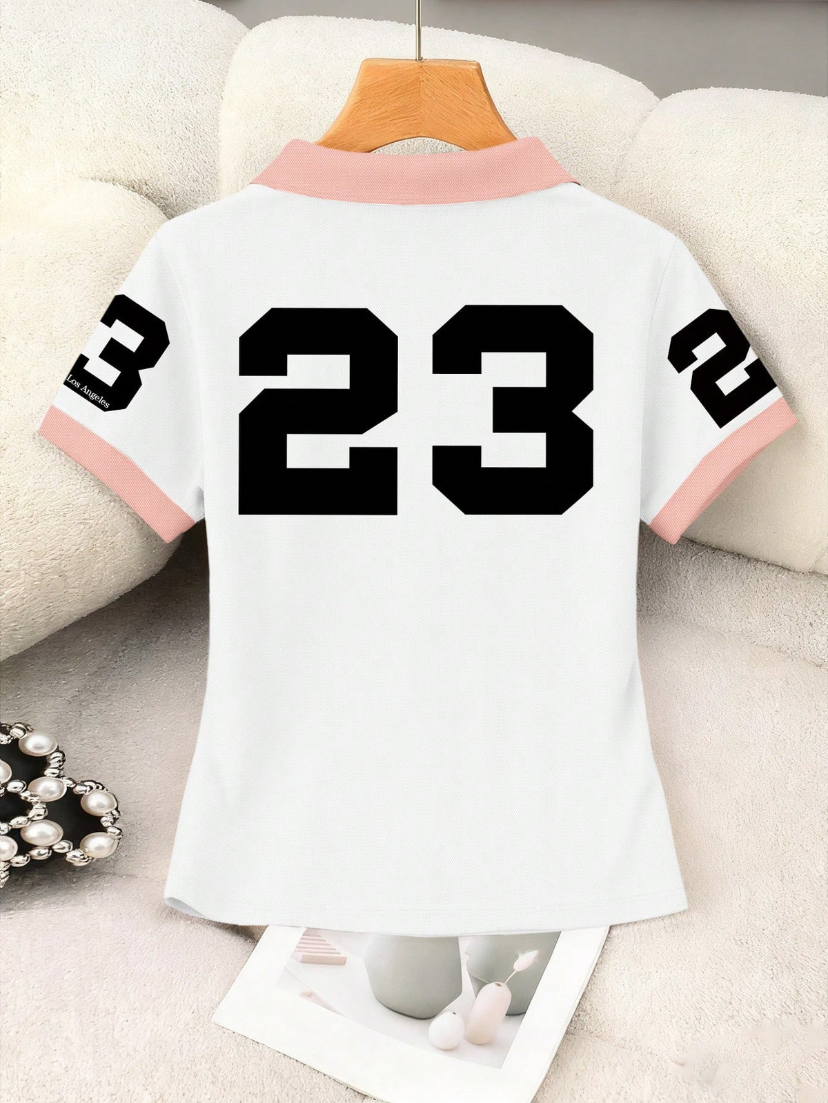 Women's Short Sleeve Colorblock Letter Print Casual Polo Top