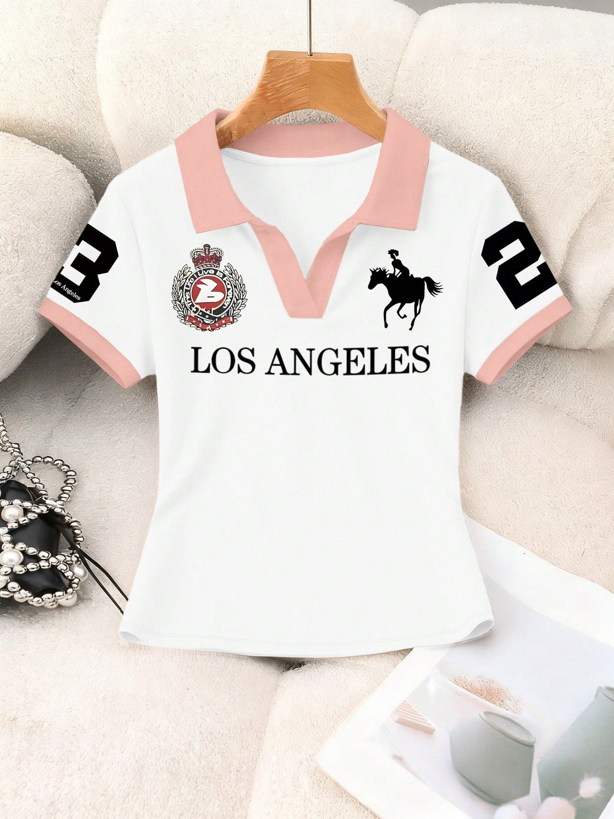 Women's Short Sleeve Colorblock Letter Print Casual Polo Top