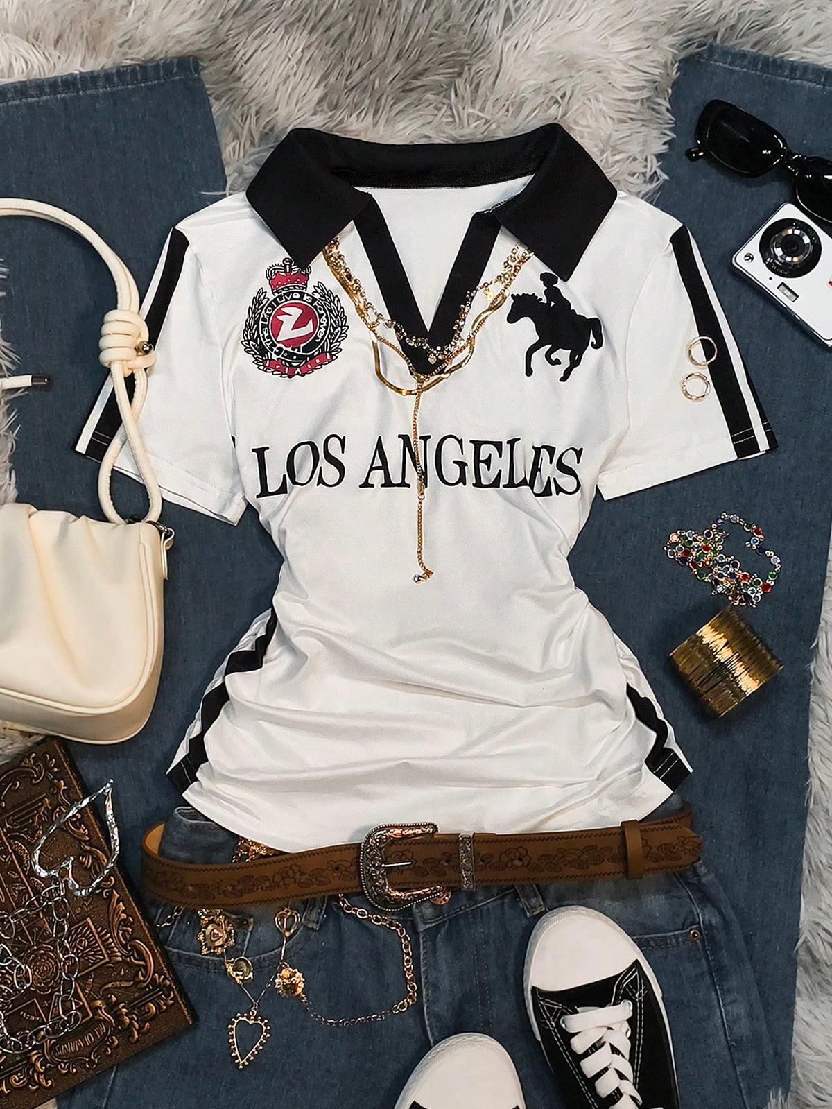 Women's Casual Vintage Y2K Printed Short Sleeve Polo Top