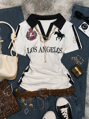 Women's Casual Vintage Y2K Printed Short Sleeve Polo Top