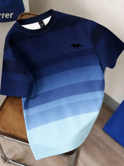 Men's Casual Blue Ombre Round Neck Short Sleeve T-Shirt