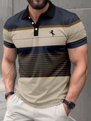 Men's Casual Striped Print Short Sleeve Polo Shirt
