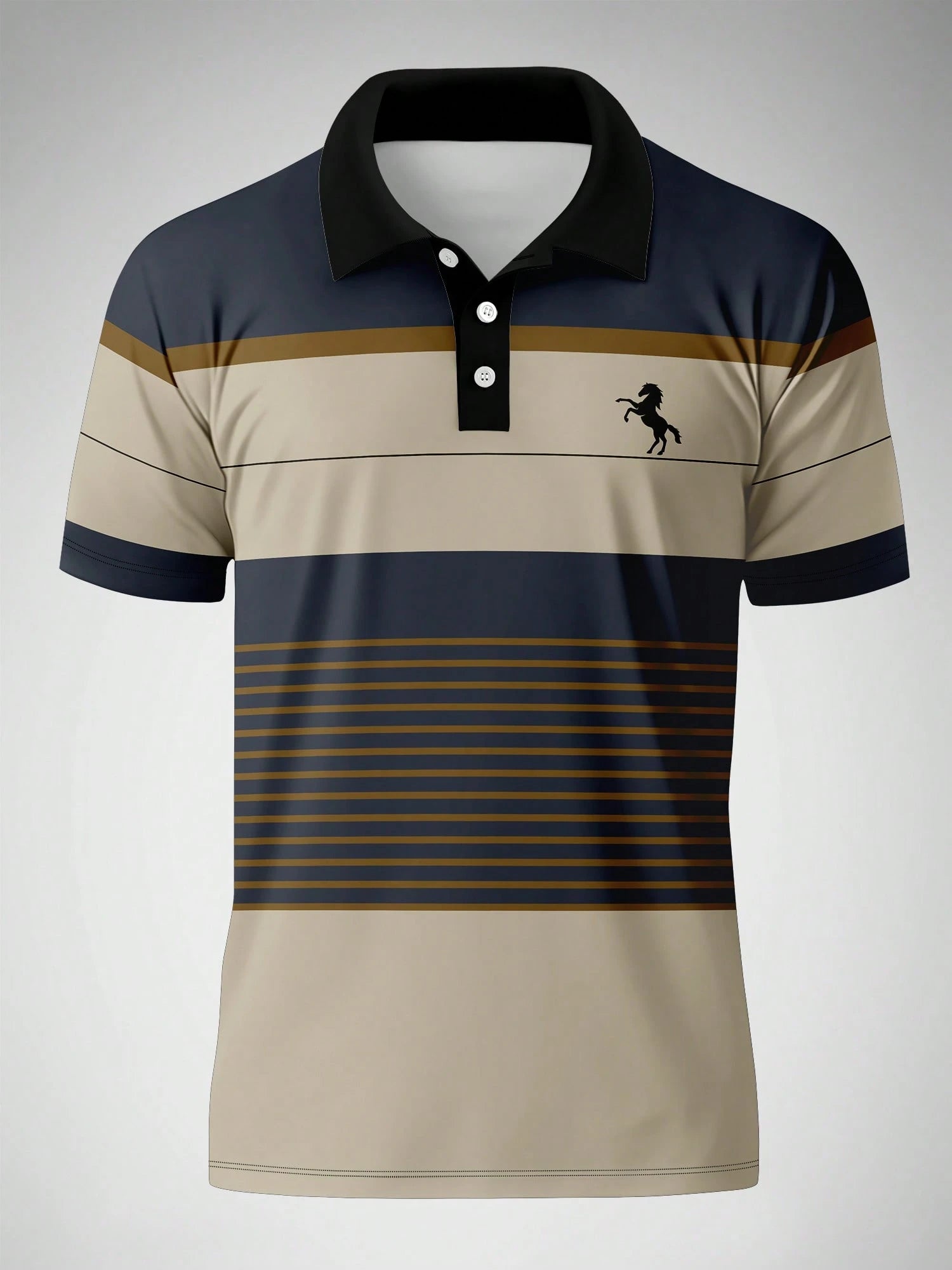 Men's Casual Striped Print Short Sleeve Polo Shirt