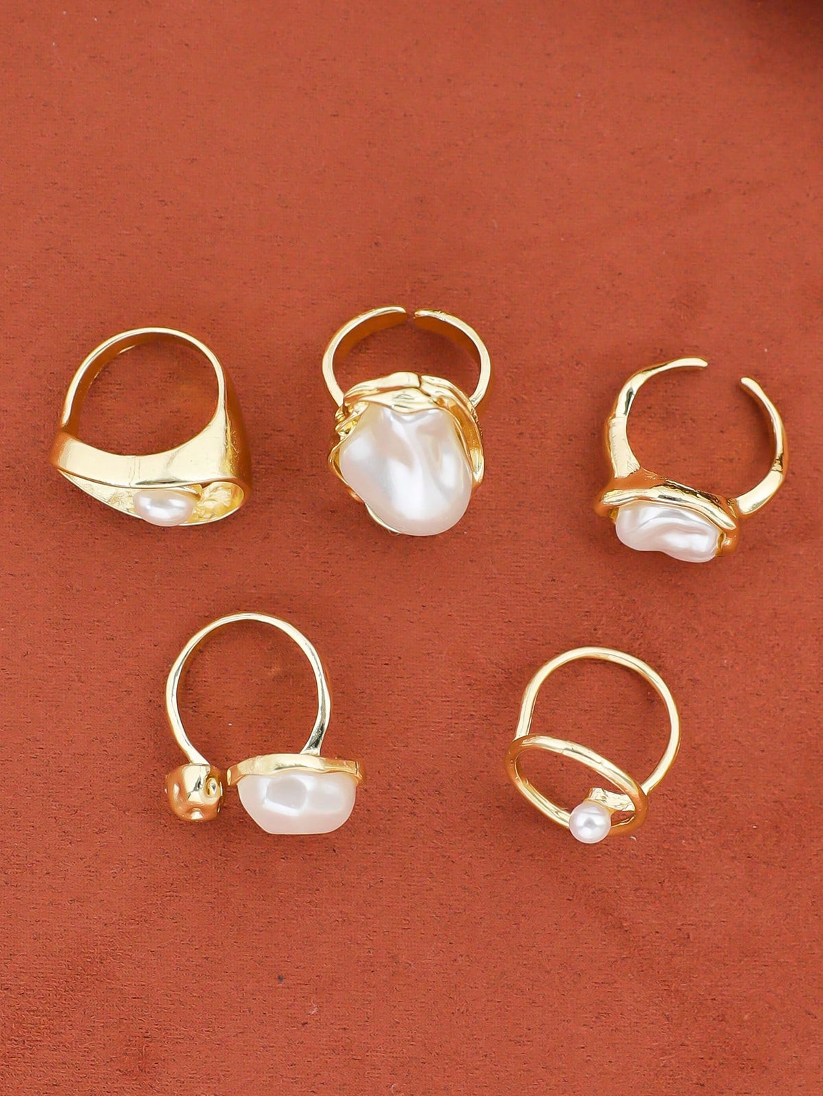 Women's Gold-Tone Faux Pearl Geometric Open Ring Set