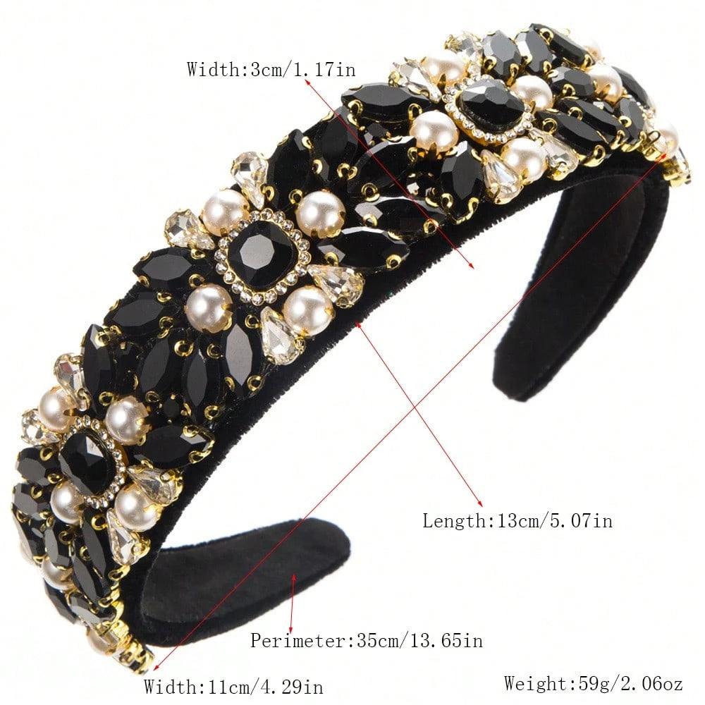 Women's Luxurious Jewel Decorated Wide Faux Pearl Headband