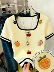 Women's Casual Fruit Graphic Short Sleeve T-Shirt