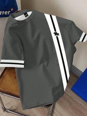 Men's Casual Striped Horse Print Round Neck Short Sleeve T-Shirt