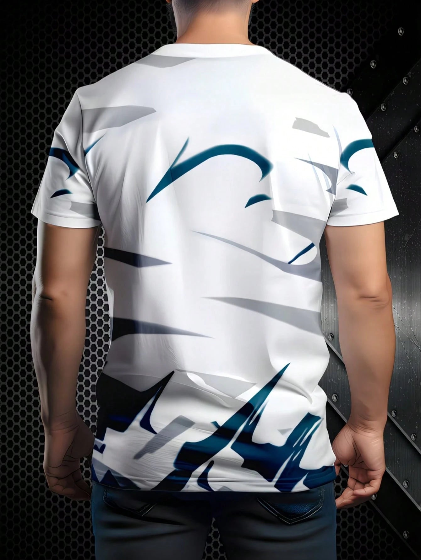 Men's Casual Geometric Print Round Neck Short Sleeve T-Shirt