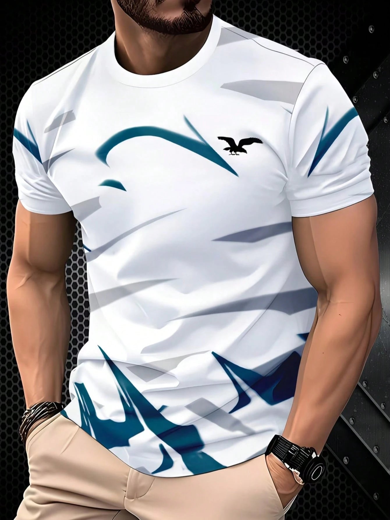 Men's Casual Geometric Print Round Neck Short Sleeve T-Shirt