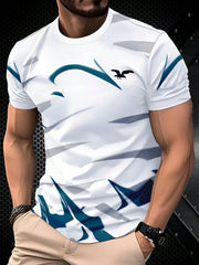 Men's Casual Geometric Print Round Neck Short Sleeve T-Shirt