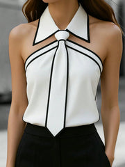 Women's Plus Size Sleeveless Contrast Tie Collar Shirt