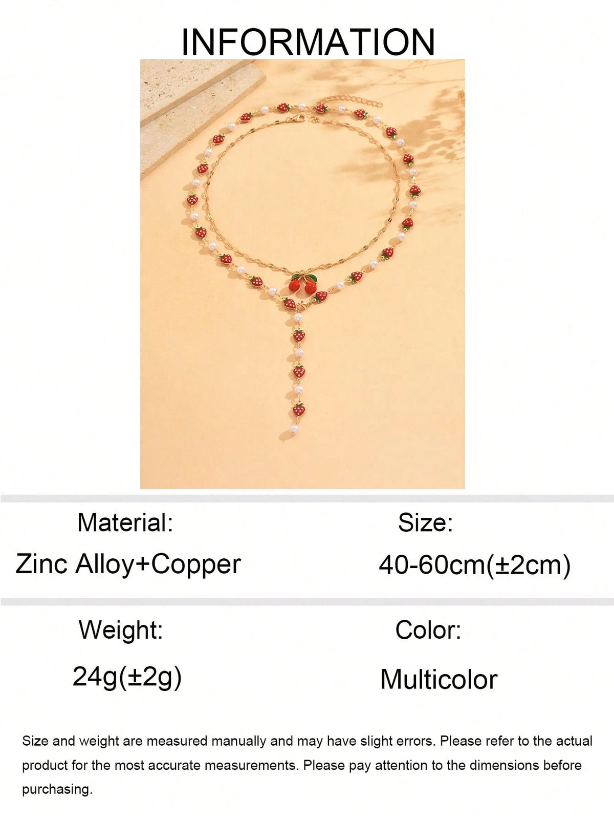 Women's Cherry Pendant Faux Pearl Choker Necklace Set