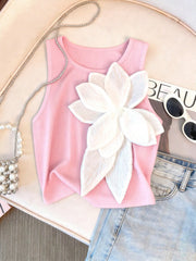 Women's Large Floral Print Fitted Sleeveless Tank Top