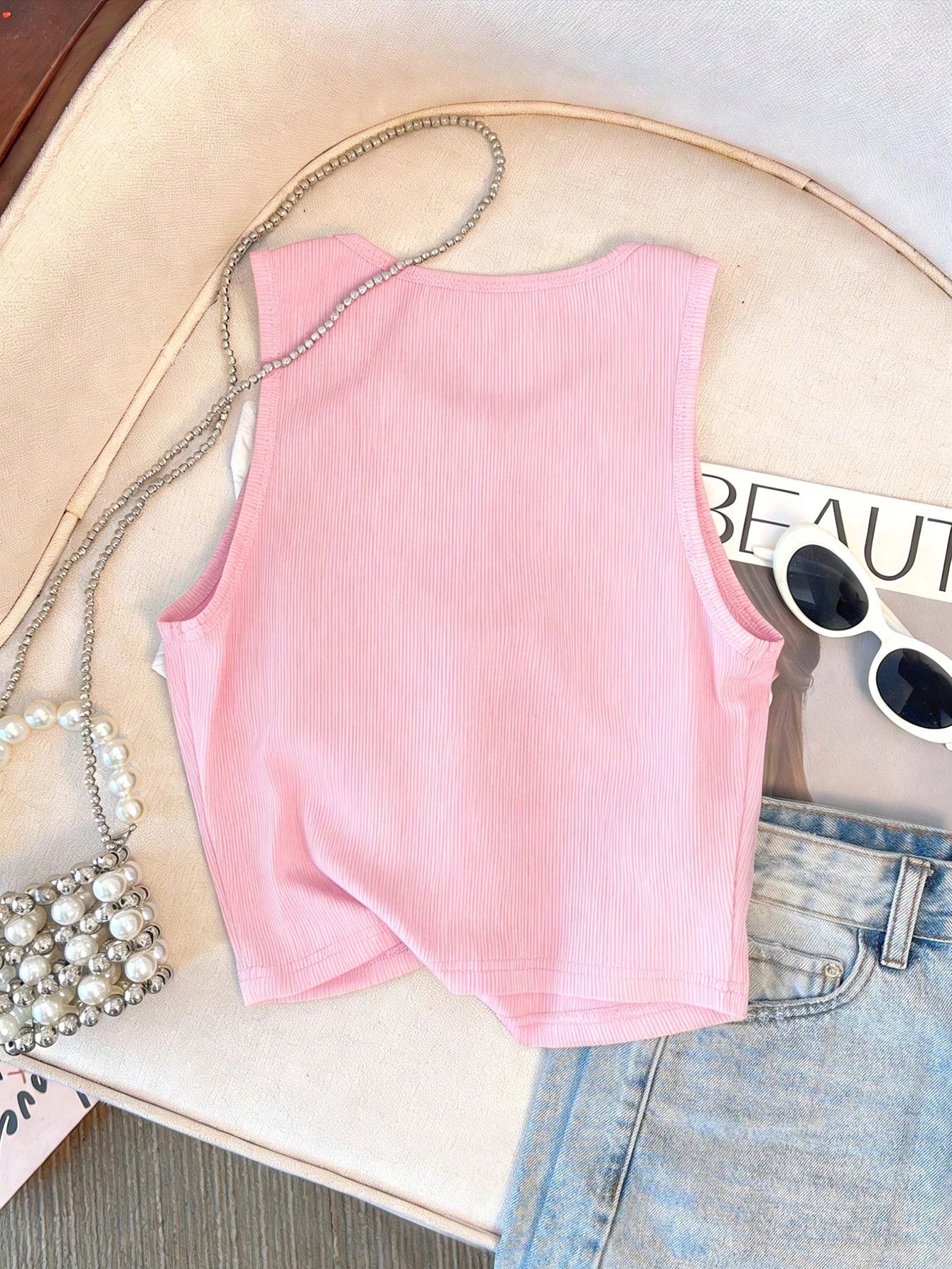 Women's Large Floral Print Fitted Sleeveless Tank Top