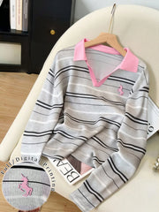 Women's Colorblock Unicorn Polo Collar Long Sleeve T-Shirt
