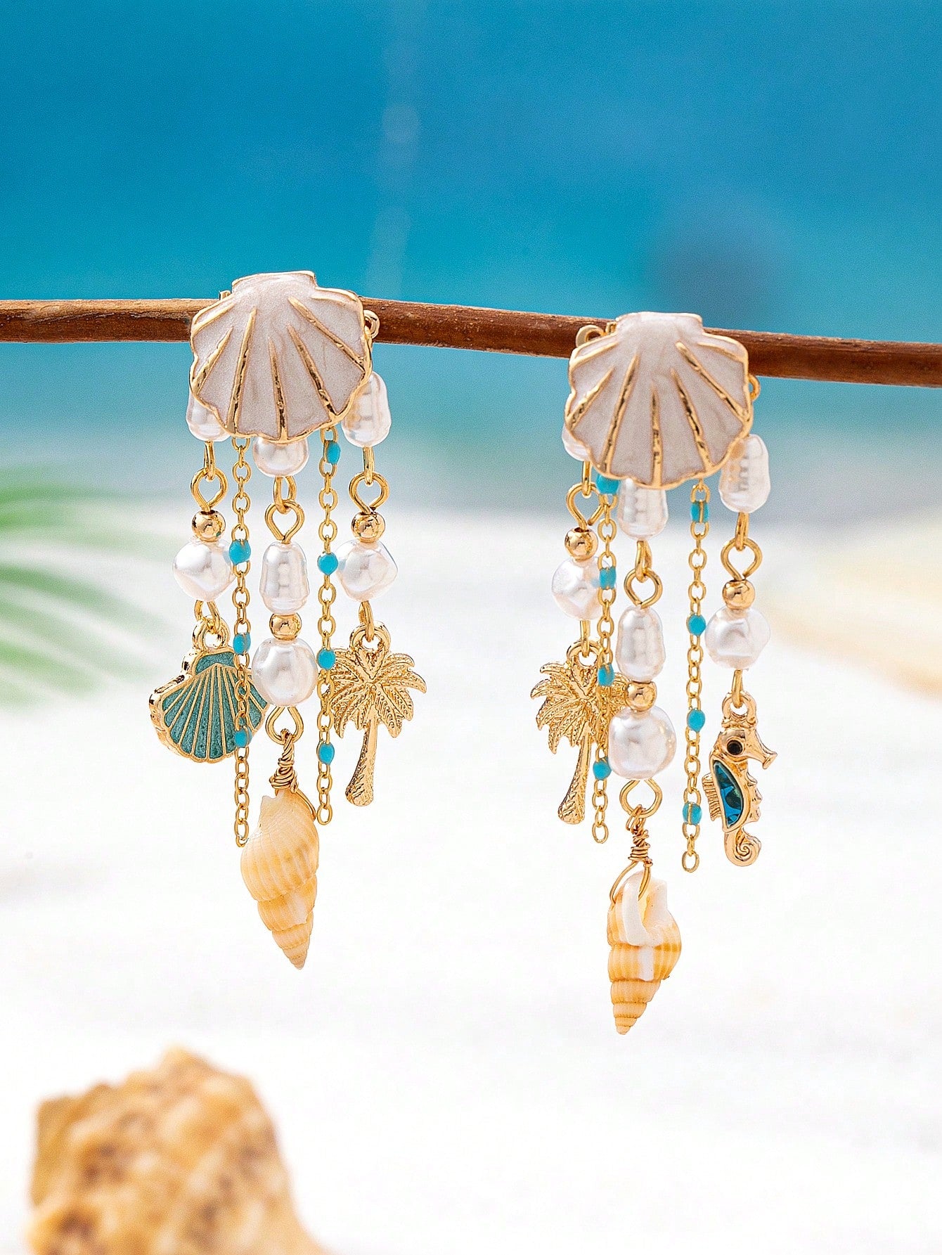 Women's Asymmetric Ocean Theme Boho Pendant Drop Earrings
