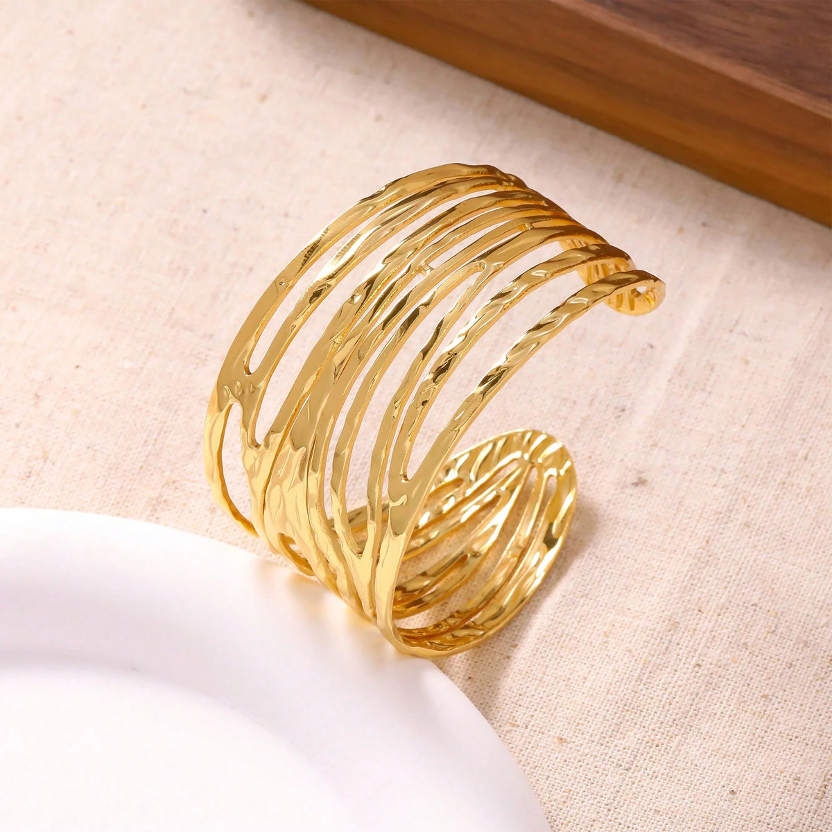 Women's Asymmetrical Geometric Stainless Steel Gold Bangle Bracelet