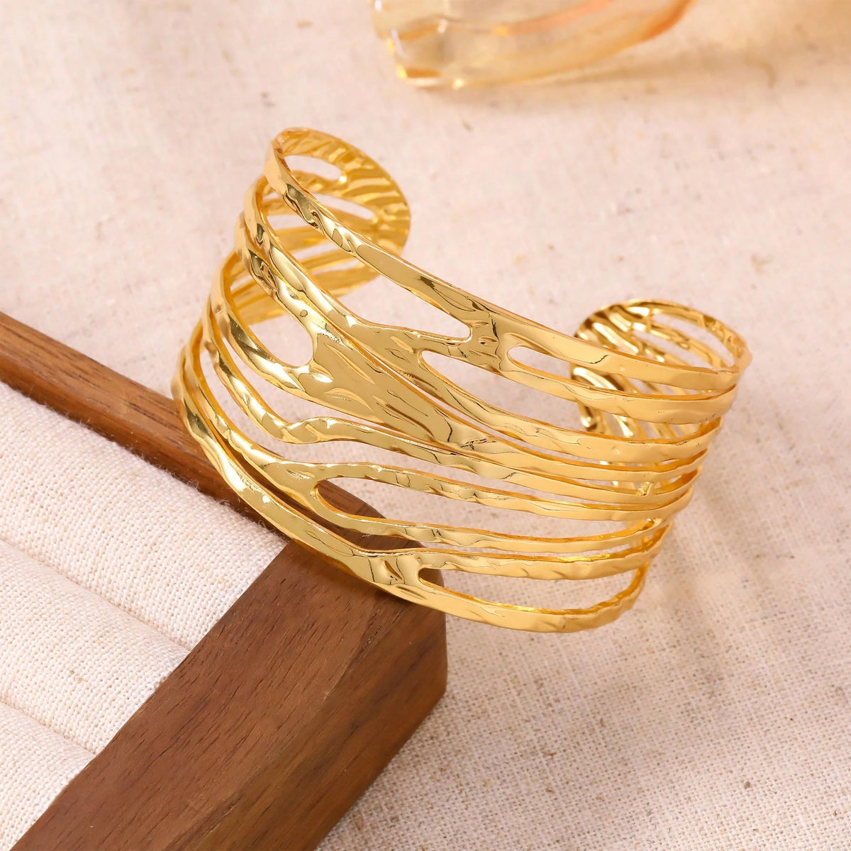 Women's Asymmetrical Geometric Stainless Steel Gold Bangle Bracelet