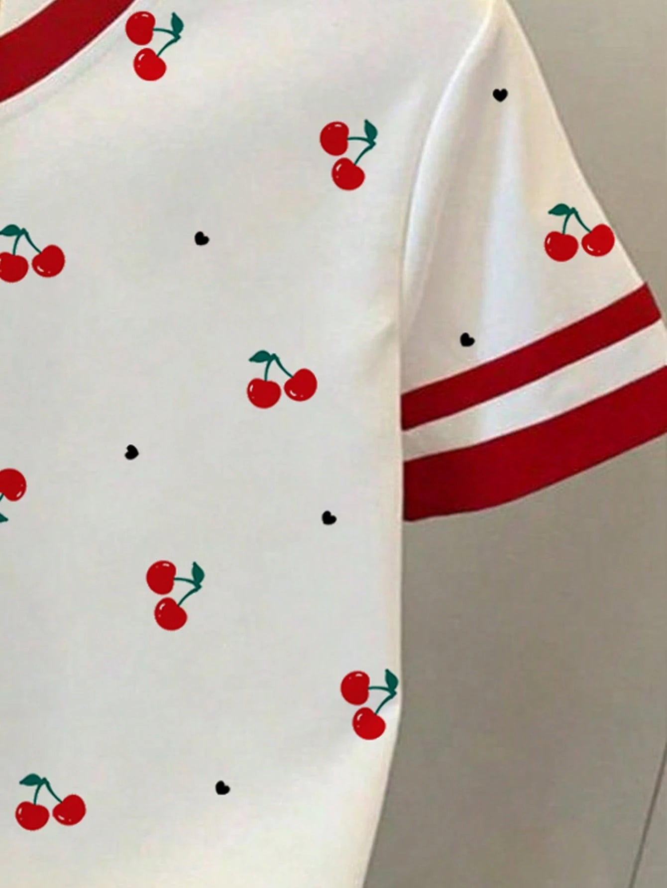 Girls' Cute Cherry Print Slim Fit Short Sleeve T-Shirt