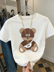 Women's Bear Graphic Short Sleeve Casual Round Neck T-Shirt