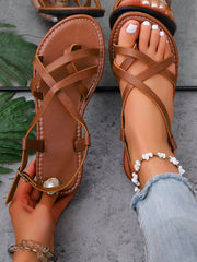Women's Bohemian Buckle Crisscross PU Leather Flat Sandals