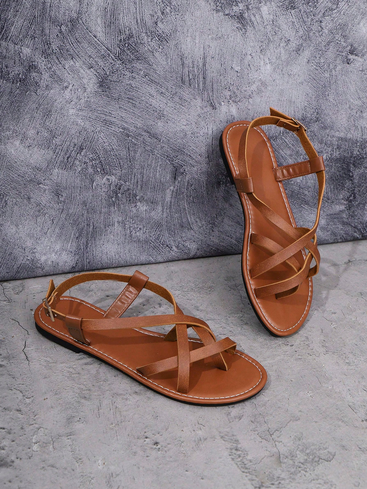 Women's Bohemian Buckle Crisscross PU Leather Flat Sandals