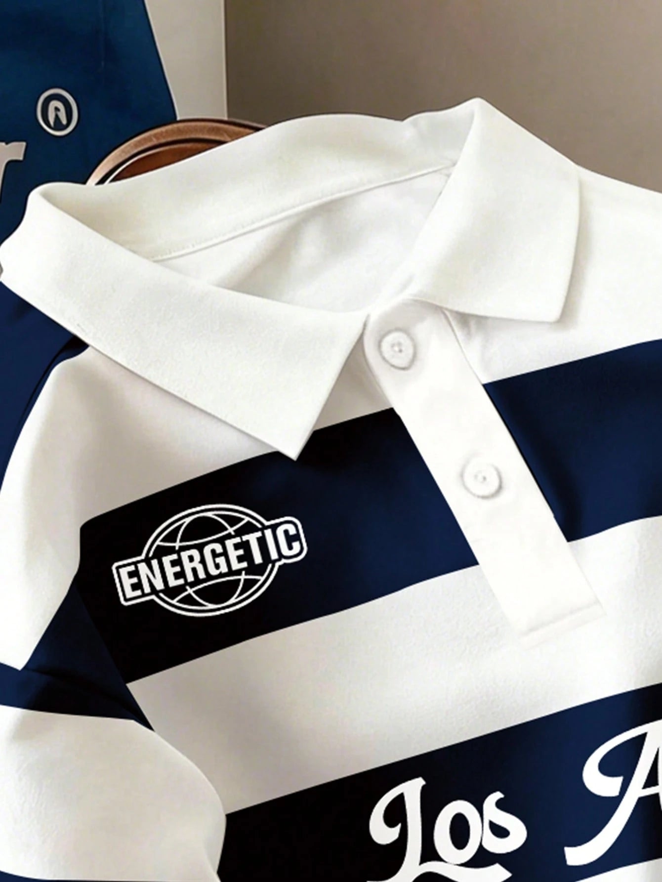 Manfinity Joysei Men's Striped College Letter Polo Shirt Blue