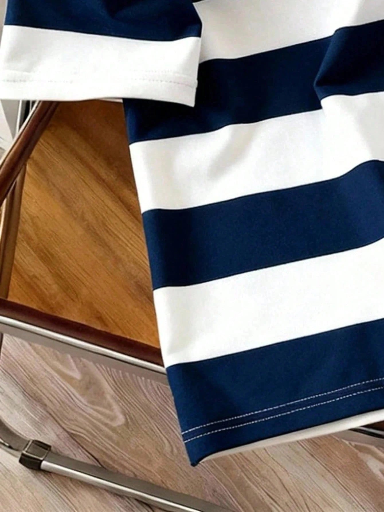 Manfinity Joysei Men's Striped College Letter Polo Shirt Blue