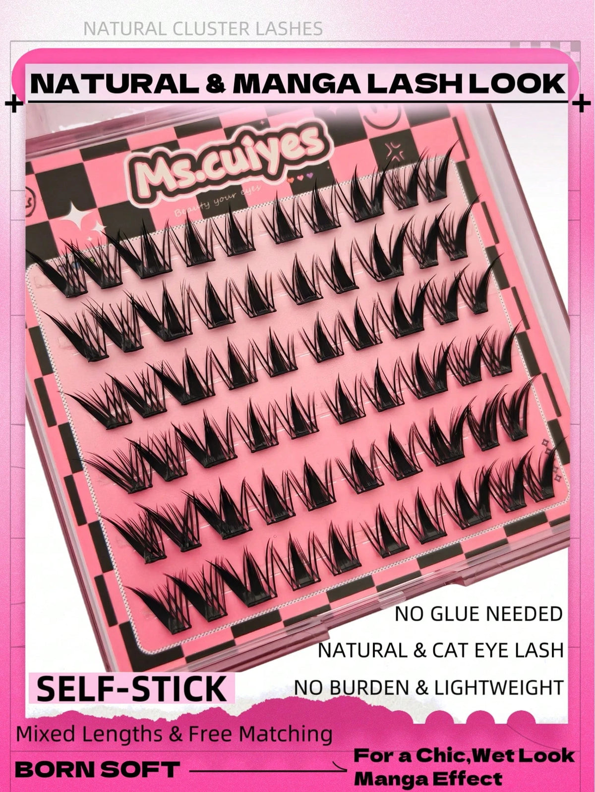 Women's Fairy Spiky C Curl Glue-Free Adhesive Eyelash Cluster Set