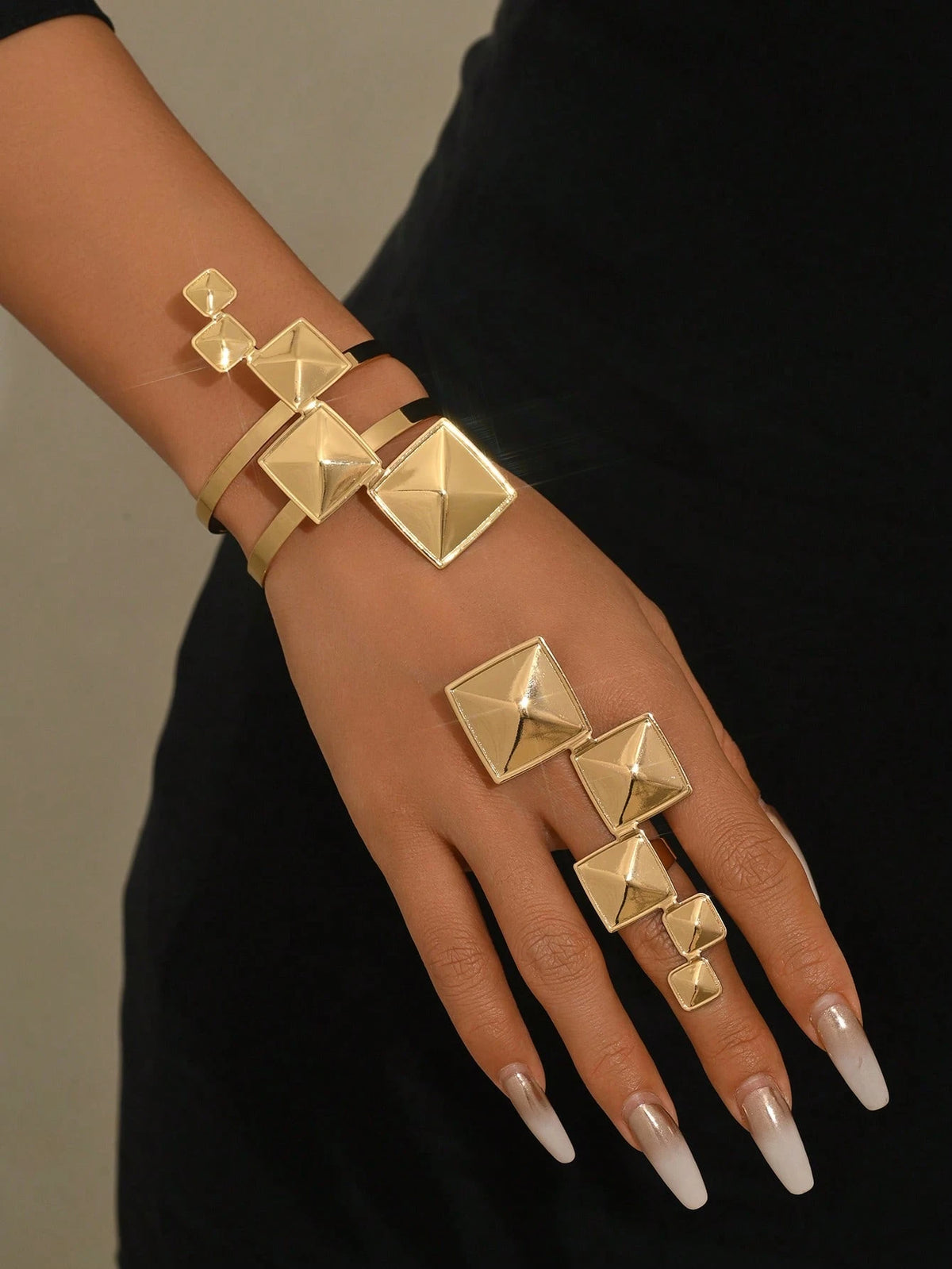 Women's Punk Style Gold Geometric Bracelet & Ring Jewelry Set