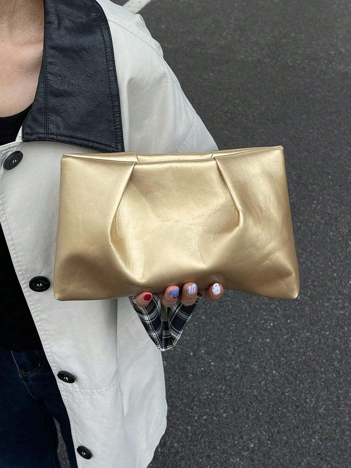 Women's Fashion Solid Pleated Envelope Clutch Bag