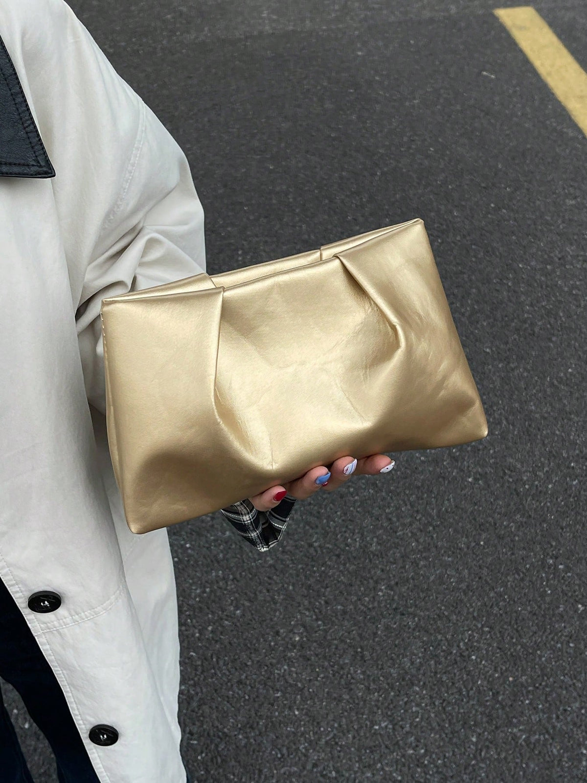 Women's Fashion Solid Pleated Envelope Clutch Bag