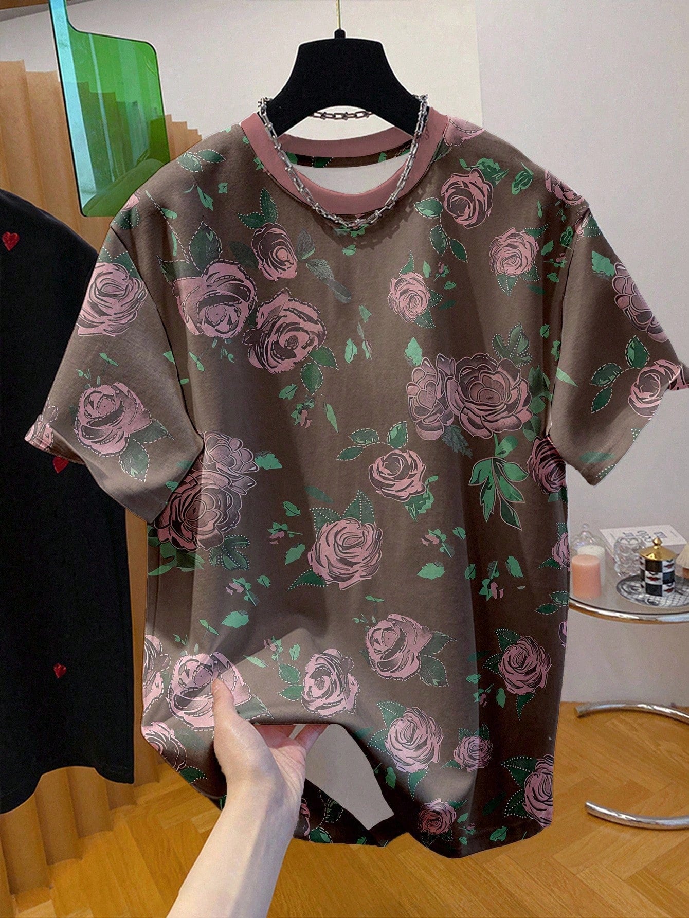 Women's Rose Graphic Print Casual Short Sleeve Pullover T-Shirt