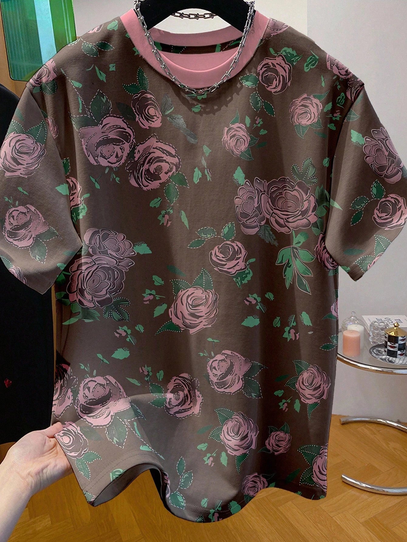 Women's Rose Graphic Print Casual Short Sleeve Pullover T-Shirt