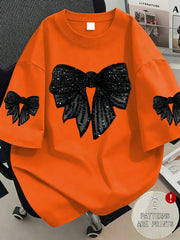 Women's Plus Size Bow Print Short Sleeve Casual T-Shirt