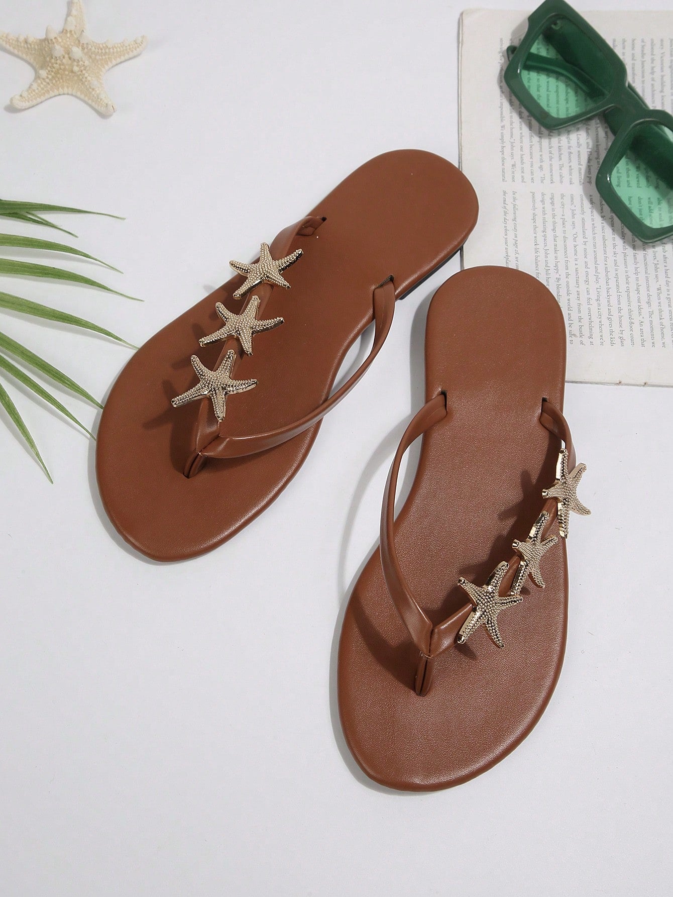 Women's Starfish Decor Flat Toe-Post Casual Beach Flip Flop Sandals