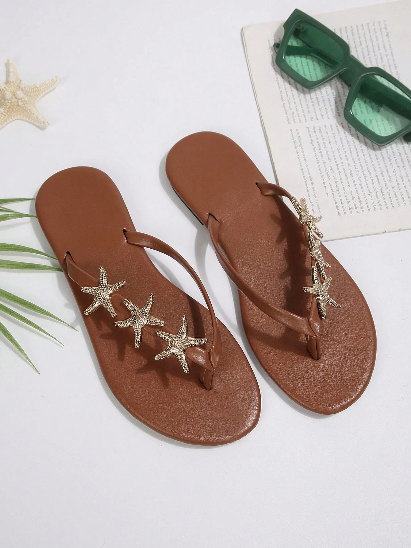 Women's Starfish Decor Flat Toe-Post Casual Beach Flip Flop Sandals