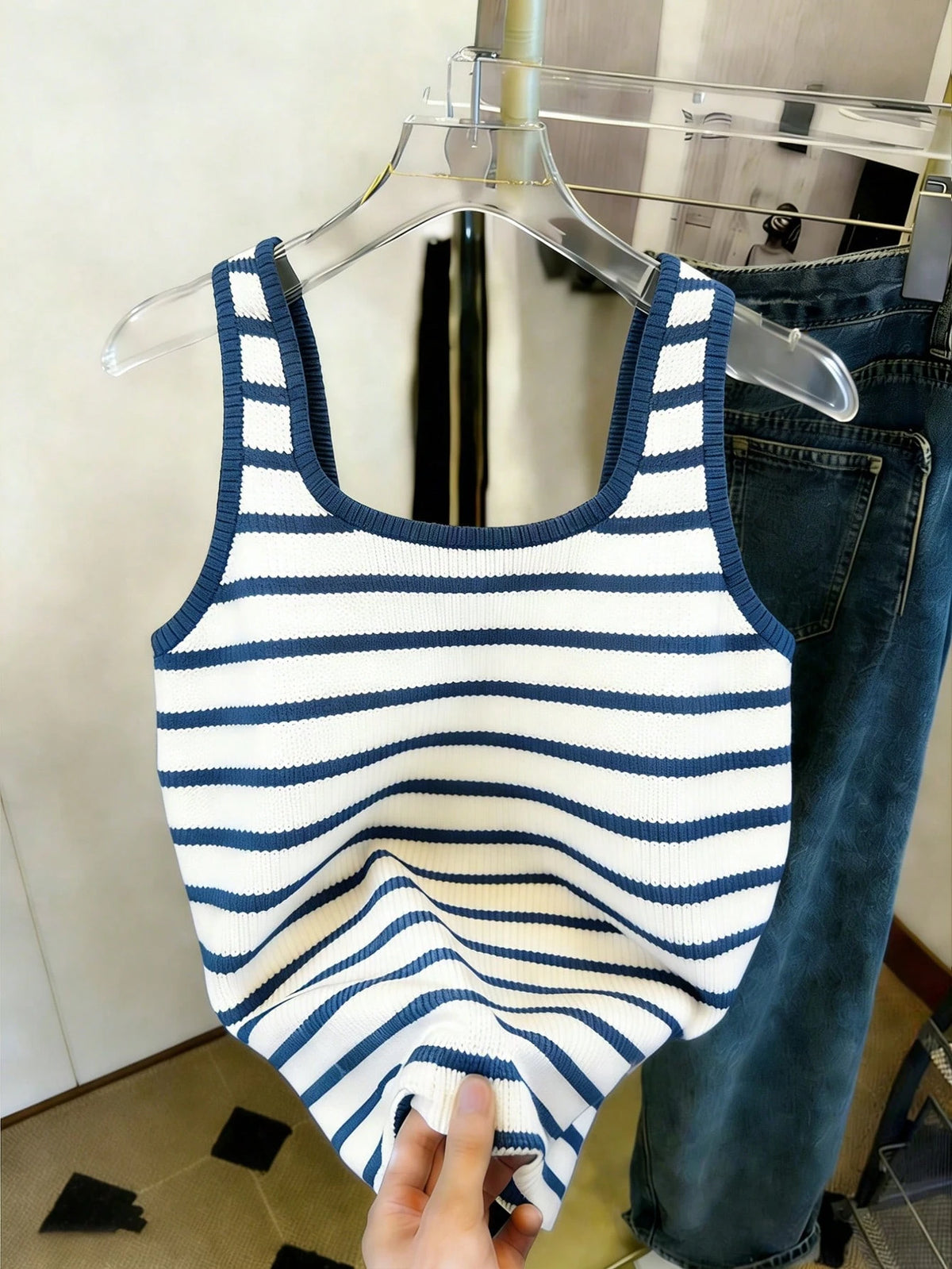 Resyla Women's Dachshund Striped Print Fitted Tank Top