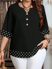 Women's Retro Polka Dot Patchwork Print Casual Loose Shirt
