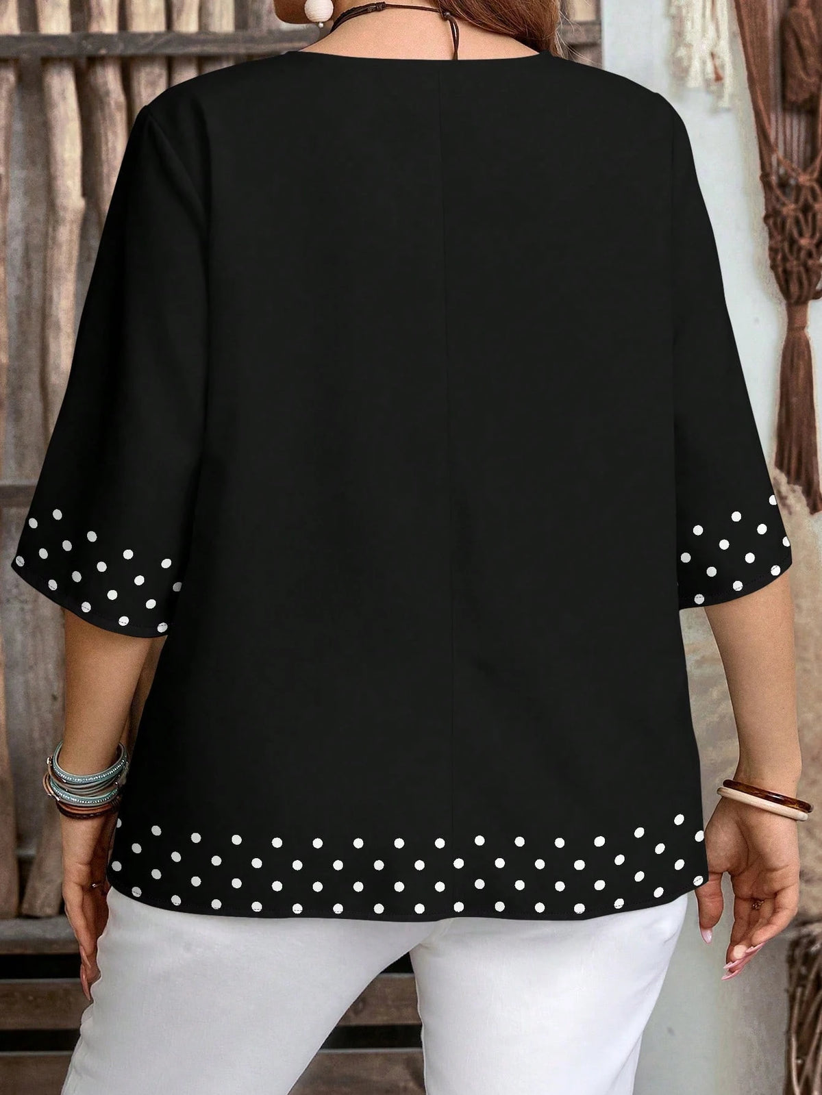 Women's Retro Polka Dot Patchwork Print Casual Loose Shirt