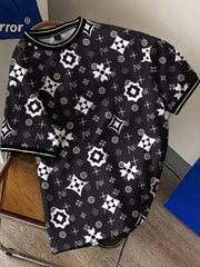 Daypath Men's All-Over Print Crew Neck Knitted T-Shirt Black