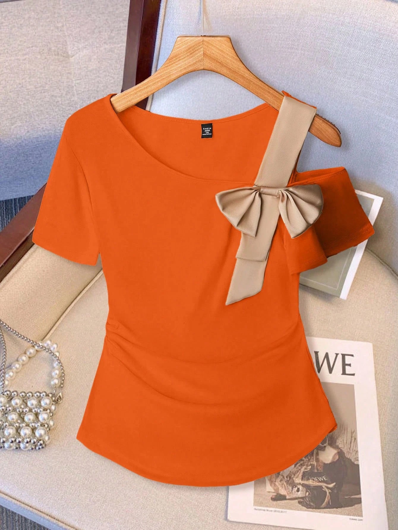 Women's Plus Size Bow Detail Cold Shoulder T-Shirt